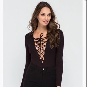 Black Lace Up Bodysuit